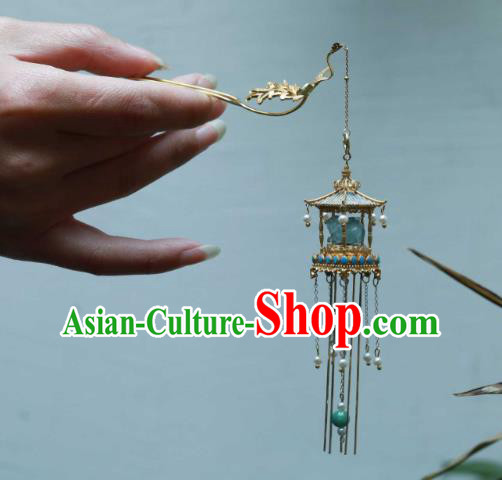 Chinese Traditional Court Tassel Hairpin Hanfu Hair Accessories Ancient Ming Dynasty Empress Golden Phoenix Hair Stick