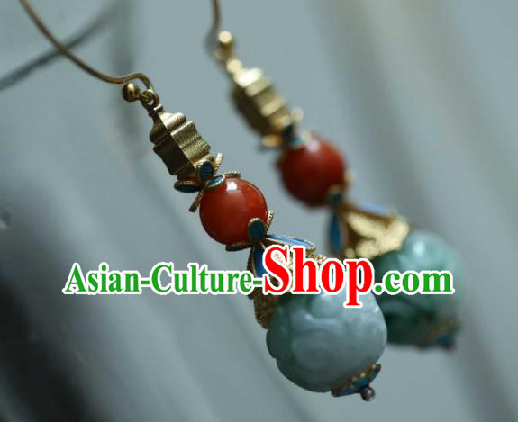 Chinese Ancient Qing Dynasty Ear Jewelry Traditional Court Jade Earrings Accessories