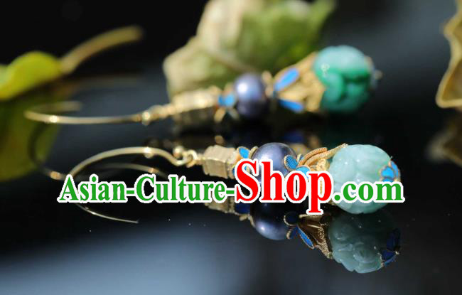 Chinese Traditional Court Jade Earrings Accessories Ancient Qing Dynasty Ear Jewelry