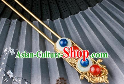 Chinese Ancient Queen Golden Hair Stick Traditional Ming Dynasty Empress Jade Hairpin