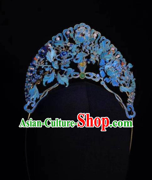 Chinese Ancient Court Queen Hair Jewelry Traditional Qing Dynasty Imperial Empress Cloisonne Hair Crown