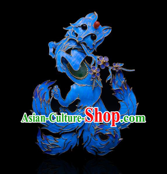 Chinese Ancient Princess Blueing Fox Hair Stick Traditional Qing Dynasty Jade Hairpin Hair Jewelry