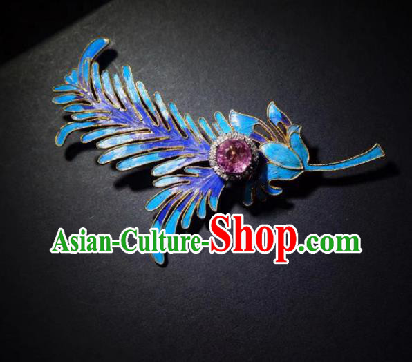 China Traditional Amethyst Necklace Jewelry Accessories Qing Dynasty Blueing Feather Necklet Pendant