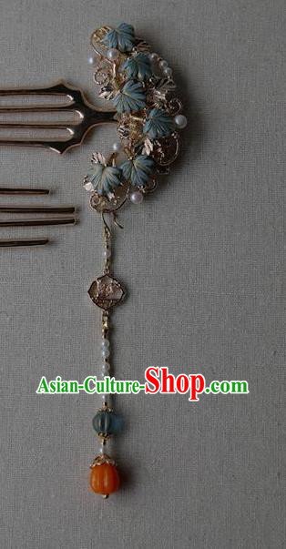 Chinese Ancient Song Dynasty Princess Pearls Hairpin Traditional Hanfu Ceregat Tassel Hair Comb