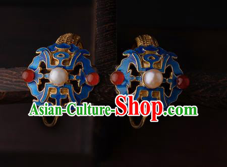 Chinese Ancient Qing Dynasty Court Woman Ear Jewelry Traditional Hanfu Earrings Cloisonne Accessories