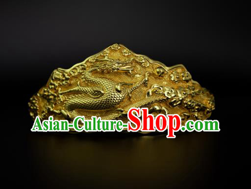 Chinese Handmade Ancient Emperor Hair Accessories Traditional Tang Dynasty Golden Dragon Hair Crown