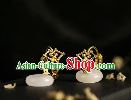 Chinese Ancient Empress Ear Jewelry Traditional Ming Dynasty Noble Woman Jade Earrings Accessories