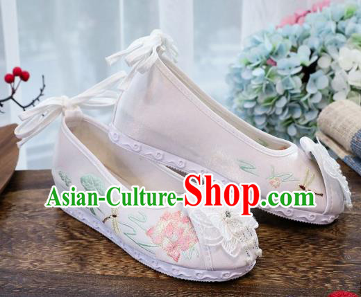 China Traditional Hanfu Shoes Handmade National White Cloth Shoes Embroidered Lotus Shoes