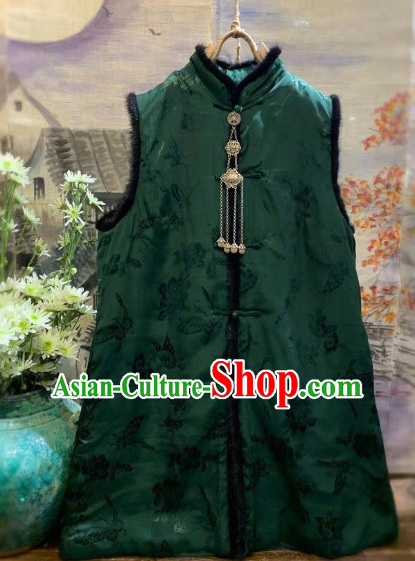 China Tang Suit Green Waistcoat National Butterfly Pattern Vest Women Upper Outer Garment Clothing