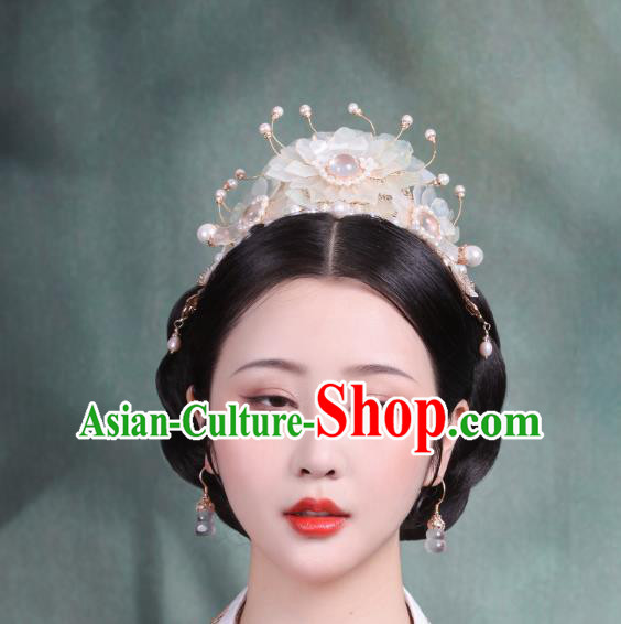 Chinese Handmade Song Dynasty Flowers Chaplet Traditional Hanfu Hair Accessories Ancient Imperial Consort Hair Crown