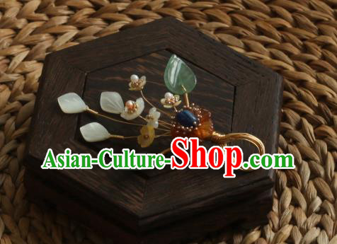 Chinese Handmade Agate Plum Hairpin Traditional Hanfu Hair Accessories Ancient Princess Shell Flowers Hair Stick