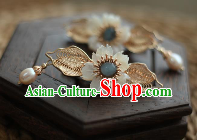 Chinese Handmade Hair Claw Traditional Hanfu Hair Accessories Ancient Princess Golden Leaf Hair Claw