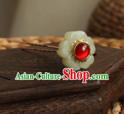 Chinese Traditional Hanfu Hair Accessories Ancient Princess Jade Plum Hair Stick Handmade Red Crystal Hairpin