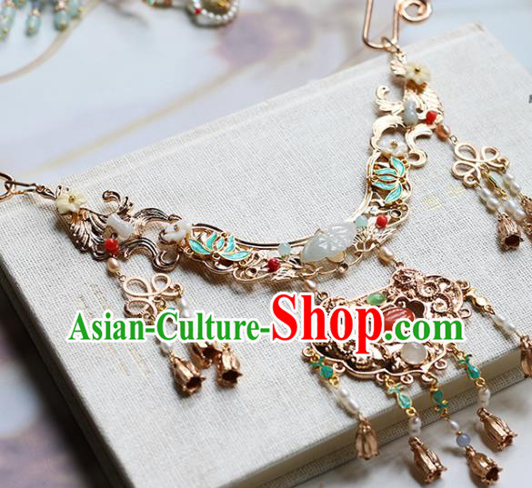 China Traditional Hanfu Longevity Lock Accessories Handmade Golden Tassel Necklet Jewelry