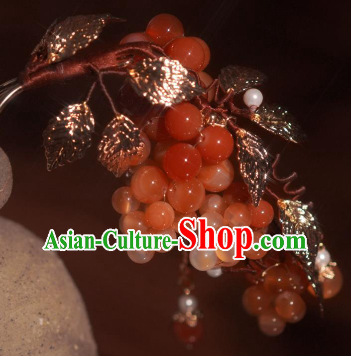 Chinese Song Dynasty Princess Grape Hair Stick Handmade Traditional Hanfu Agate Beads Hairpin