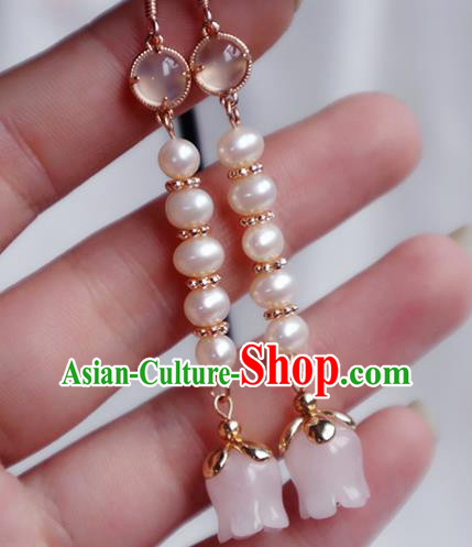 China Traditional Hanfu Convallaria Earrings Ancient Song Dynasty Court Pearls Ear Jewelry