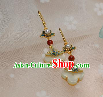 China Traditional Ming Dynasty Blueing Earrings Ancient Palace Lady Jade Ear Jewelry