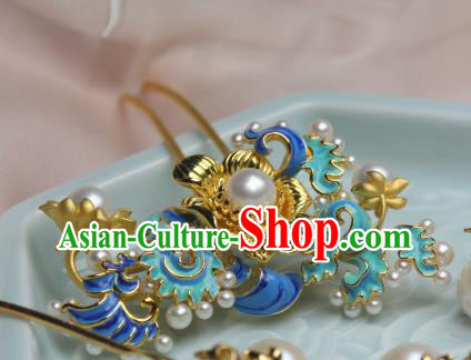 Chinese Traditional Ancient Princess Enamel Hair Stick Headpiece Handmade Ming Dynasty Hairpin