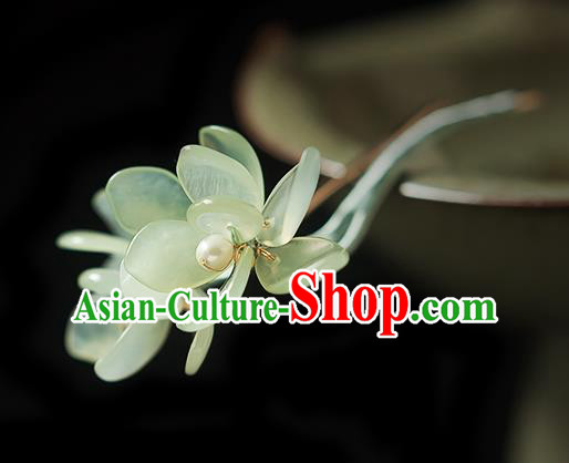 Chinese Handmade Pearls Hair Accessories Traditional Song Dynasty Princess Jade Mangnolia Hairpin