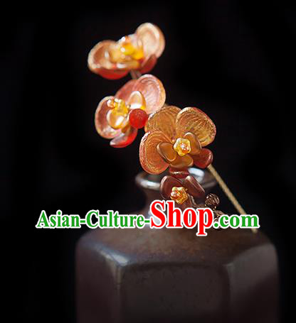 Chinese Handmade Red Phalaenopsis Hair Stick Traditional Ming Dynasty Princess Flowers Hairpin