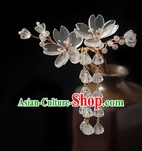 Chinese Handmade Flowers Hair Stick Traditional Ming Dynasty Princess Crystal Tassel Hairpin