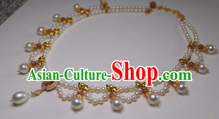 China Traditional Tang Dynasty Agate Necklet Accessories Handmade Hanfu Pearls Necklace
