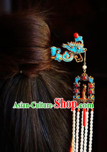 Chinese Handmade Qing Dynasty Phoenix Hair Stick Traditional Ancient Imperial Consort Pearls Tassel Hairpin