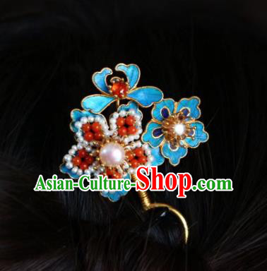 Chinese Handmade Hair Stick Traditional Ancient Qing Dynasty Court Pearls Plum Hairpin