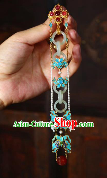 China Handmade Blueing Butterfly Brooch Jewelry Traditional Qing Dynasty Court Tourmaline Accessories Jade Pendant