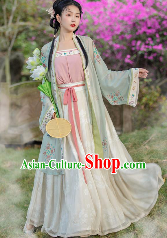 Traditional China Ancient Village Girl Hanfu Dress Garment Song Dynasty Young Lady Historical Costumes