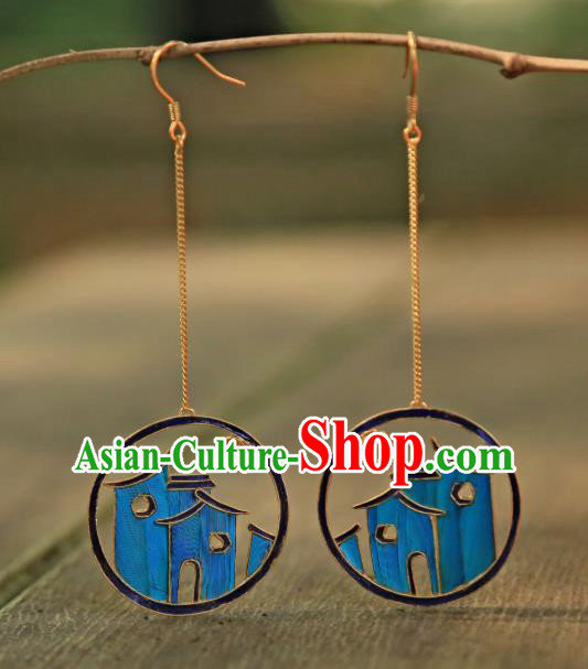 Chinese Ancient Empress Blueing Ear Accessories Traditional Topaz Jewelry Qing Dynasty Earrings