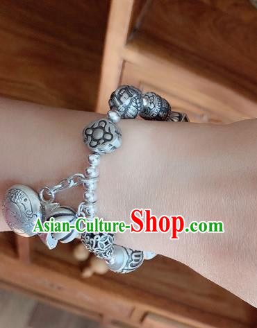 Handmade Chinese National Bracelet Ethnic Silver Carving Fish Bangle Wristlet Accessories