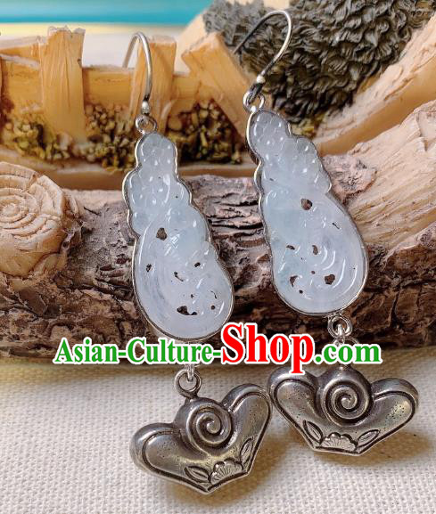 China National White Jade Earrings Jewelry Traditional Cheongsam Silver Ingot Ear Accessories