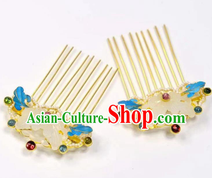 Chinese Ancient Empress Jade Hair Comb Traditional Hair Jewelry Qing Dynasty Gems Hairpin