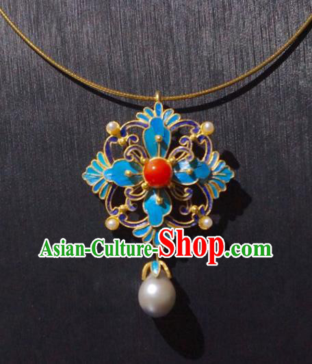 China Traditional Pearls Necklace Jewelry Accessories Qing Dynasty Cloisonne Necklet Pendant