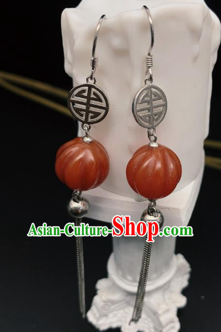 China Traditional Cheongsam Agate Ear Accessories National Silver Tassel Earrings Jewelry