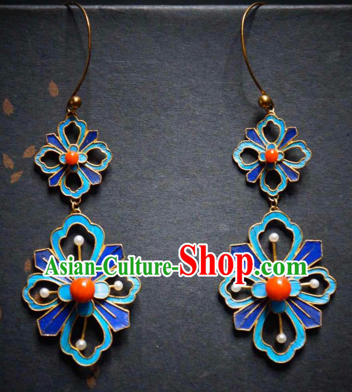 Handmade Chinese Cheongsam Blueing Flowers Ear Accessories Traditional Culture Jewelry Coral Earrings