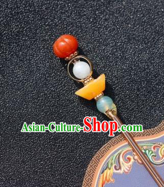 China Classical Ming Dynasty Beeswax Ingot Hairpin Hanfu Agate Hair Stick Traditional Hair Accessories