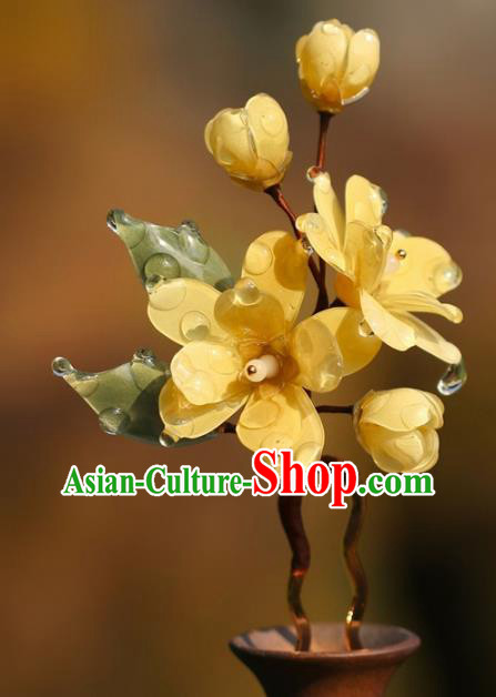 China Hanfu Yellow Flowers Hair Stick Traditional Song Dynasty Princess Hairpin Classical Hair Accessories