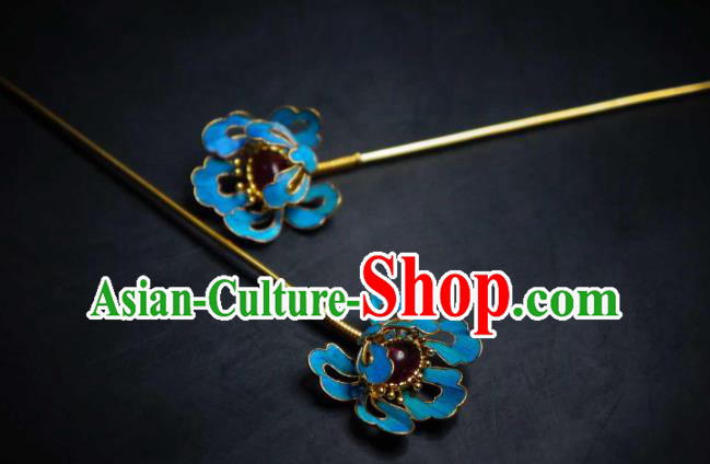 Chinese Handmade Ruby Hairpin Ancient Qing Dynasty Empress Hair Stick Traditional Hair Jewelry
