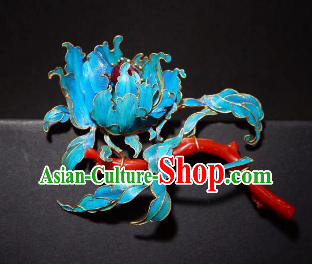 China Handmade Coral Brooch Accessories Traditional Qing Dynasty Ruby Peony Breastpin Jewelry