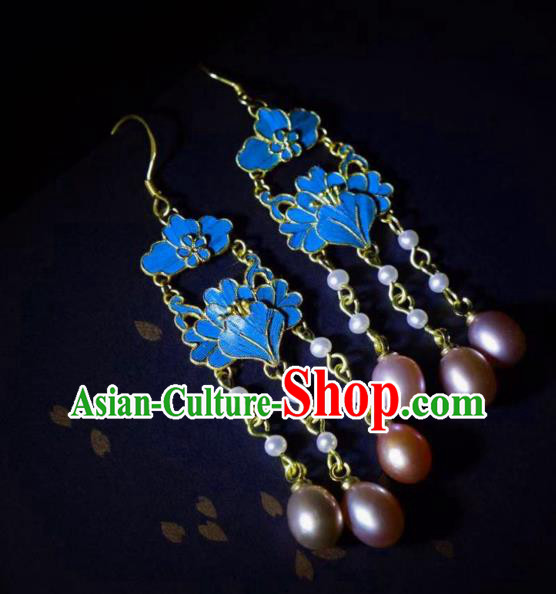 Chinese Ancient Qing Dynasty Court Ear Accessories Traditional Culture Jewelry Pearls Tassel Earrings