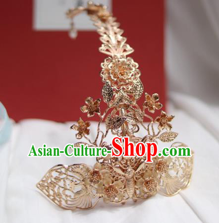 China Ancient Princess Ribbon Tassel Hairpin Traditional Jin Dynasty Golden Hair Crown
