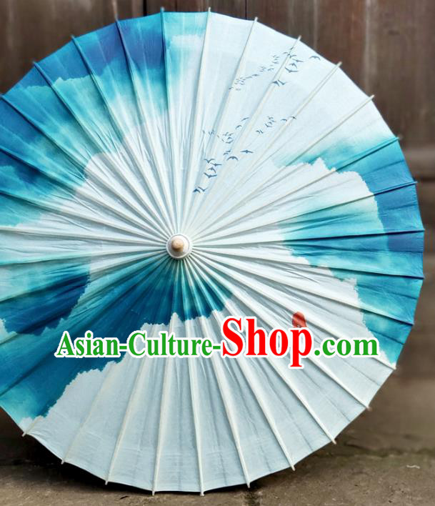 China Landscape Painting Umbrella Classical Dance Umbrellas Craft Traditional Blue Oil Paper Umbrella