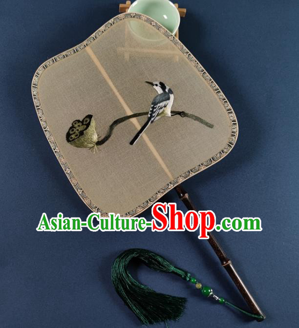Chinese Traditional Hanfu Fan Handmade Embroidered Bird Palace Fan Classical Dance Silk Fan