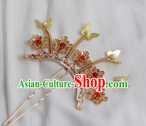 China Ancient Princess Golden Plum Hairpin Traditional Ming Dynasty Butterfly Hair Stick