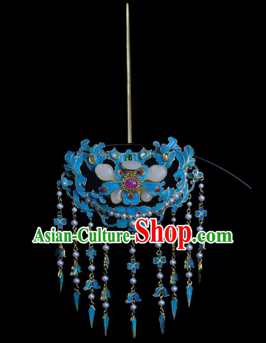 Chinese Ancient Empress Jade Butterfly Hairpin Traditional Qing Dynasty Pearls Hair Jewelry Accessories