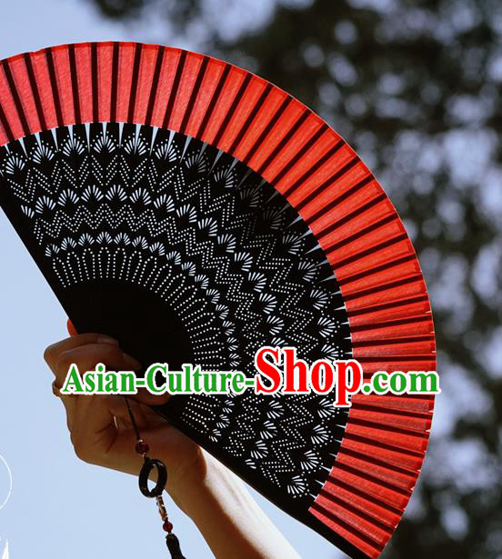 Chinese Traditional Red Silk Fan Bamboo Accordion Handmade Folding Fan
