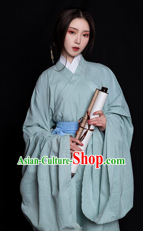 China Ancient Young Beauty Hanfu Dress Clothing Traditional Jin Dynasty Noble Lady Historical Costume