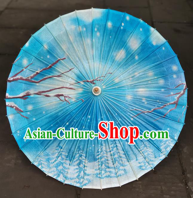China Handmade Dance Umbrellas Craft Traditional Blue Oil Paper Umbrella Classical Printing Pine Umbrella